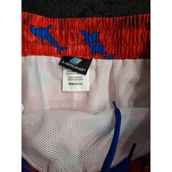 NWT Laguna Big Boys Red & Blue Shark Swim Trunks Size Youth 10/12 With UPF 50+ S - Picture 9 of 9